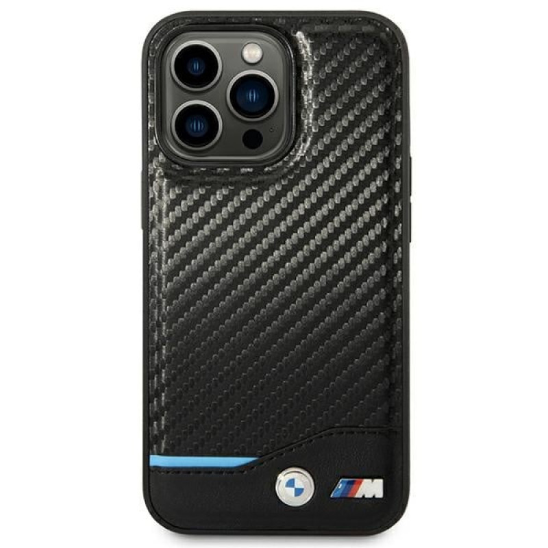BMW BMHCP14L22NBCK etui do iPhone 14 Pro, czarne, Leather Carbon