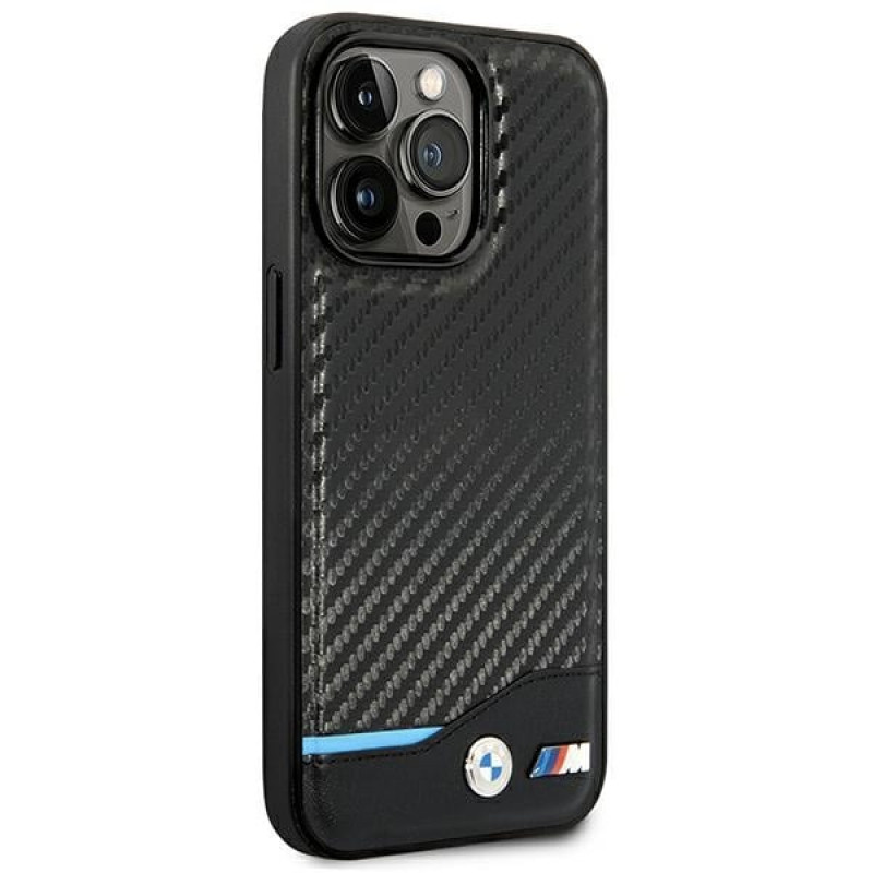 BMW BMHCP14L22NBCK etui do iPhone 14 Pro, czarne, Leather Carbon