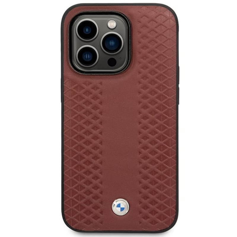 BMW BMHMP14L22RFGR Leather Diamond Pattern MagSafe etui do Apple iPhone 14 Pro 6,1″, bordowe