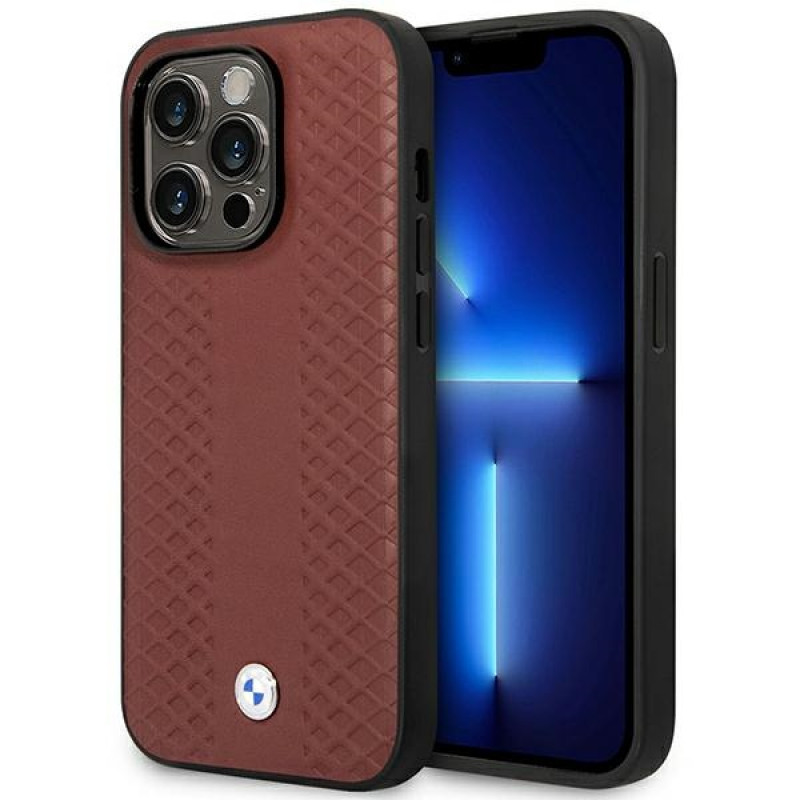BMW BMHMP14X22RFGR Leather Diamond Pattern MagSafe etui do Apple iPhone 14 Pro Max 6,7″, bordowe