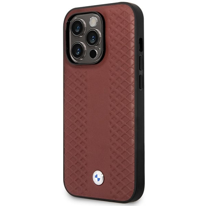 BMW BMHMP14X22RFGR Leather Diamond Pattern MagSafe etui do Apple iPhone 14 Pro Max 6,7″, bordowe