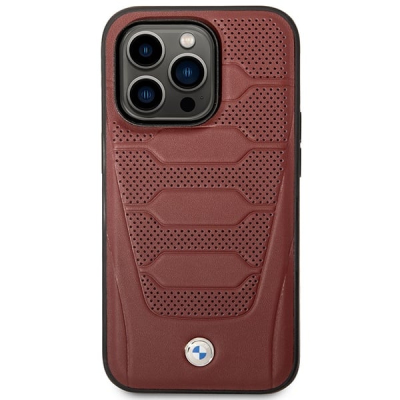 BMW BMHMP14L22RPSR Leather Seats Pattern MagSafe etui do Apple iPhone 14 Pro 6,1″, bordowe