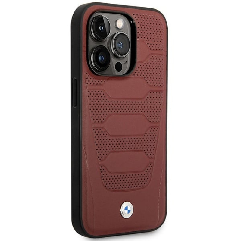 BMW BMHMP14L22RPSR Leather Seats Pattern MagSafe etui do Apple iPhone 14 Pro 6,1″, bordowe
