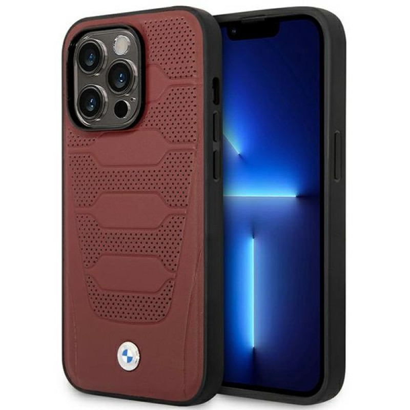 BMW BMHMP14X22RPSR Leather Seats Pattern MagSafe etui do Apple iPhone 14 Pro Max 6,7″, bordowe