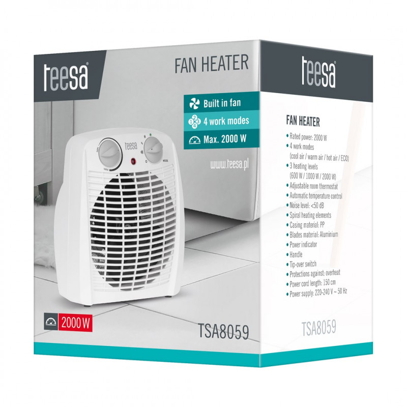 Teesa TSA8059 termowentylator, 0,8/1,2/2 kW, biały