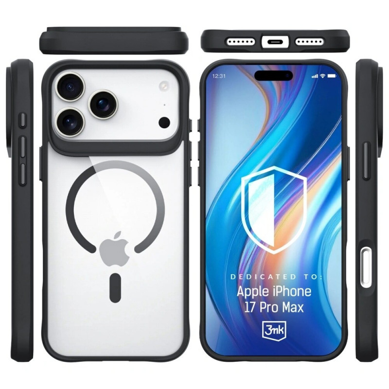 3mk Satin Armor MagCase etui do Apple iPhone 17 Pro Max, przezroczyste czarne