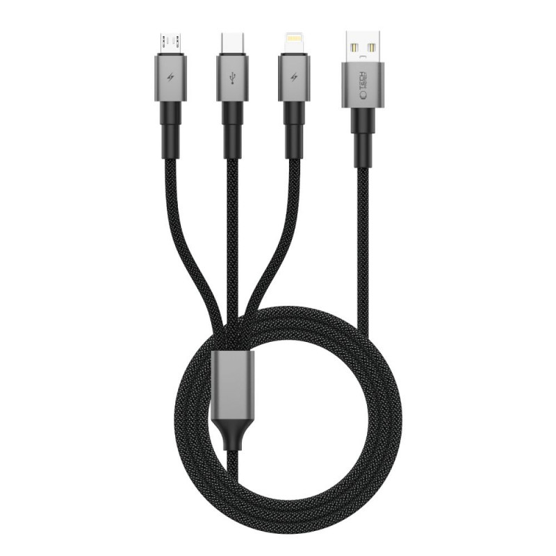 Tech-Protect UltraBoost DNA kabel 3w1 USB-A do Lightning / USB-C / Micro-USB, 3 A, 120 cm, szary (iron grey)