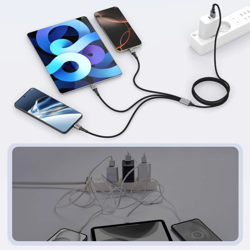 Tech-Protect UltraBoost DNA kabel 3w1 USB-A do Lightning / USB-C / Micro-USB, 3 A, 120 cm, szary (iron grey)