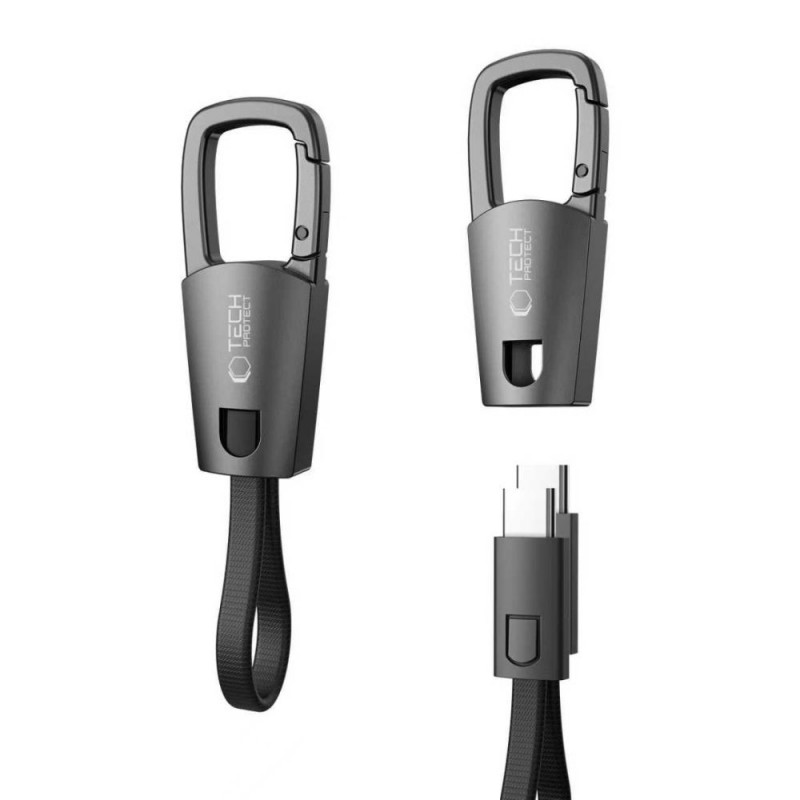 Tech-Protect Ultraboost DNA brelok kabel USB-C / USB-C PD 60W / 3A, 17 cm, żelazny szary