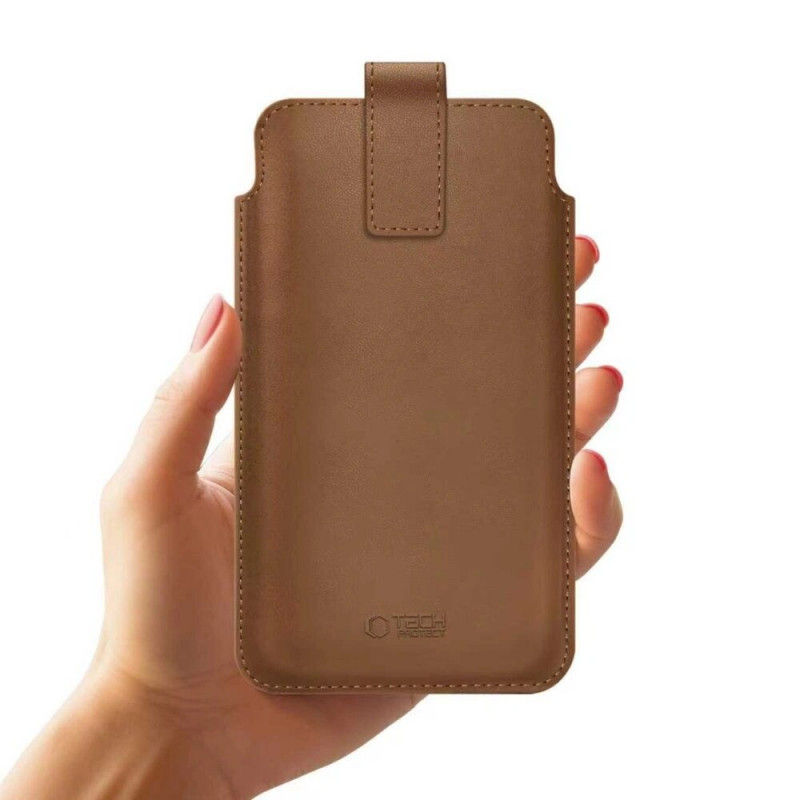 Tech-Protect SM65 uniwersalne etui na telefon 6,0-6,9 cala, ekoskóra, brązowe