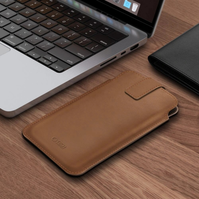 Tech-Protect SM65 uniwersalne etui na telefon 6,0-6,9 cala, ekoskóra, brązowe