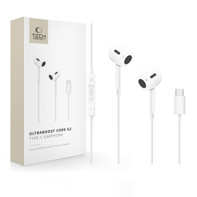 Tech-Protect Ultraboost Core G2 słuchawki douszne USB-C, białe