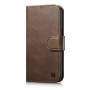 iCarer Oil Wax Wallet Case 2in1 etui skórzane z klapką do iPhone 14 Plus, Anti-RFID, brązowe (WMI14220723-BN)