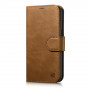 iCarer Oil Wax Wallet Case 2in1 etui skórzane z klapką do iPhone 14 Plus, Anti-RFID, brązowe (WMI14220723-TN)