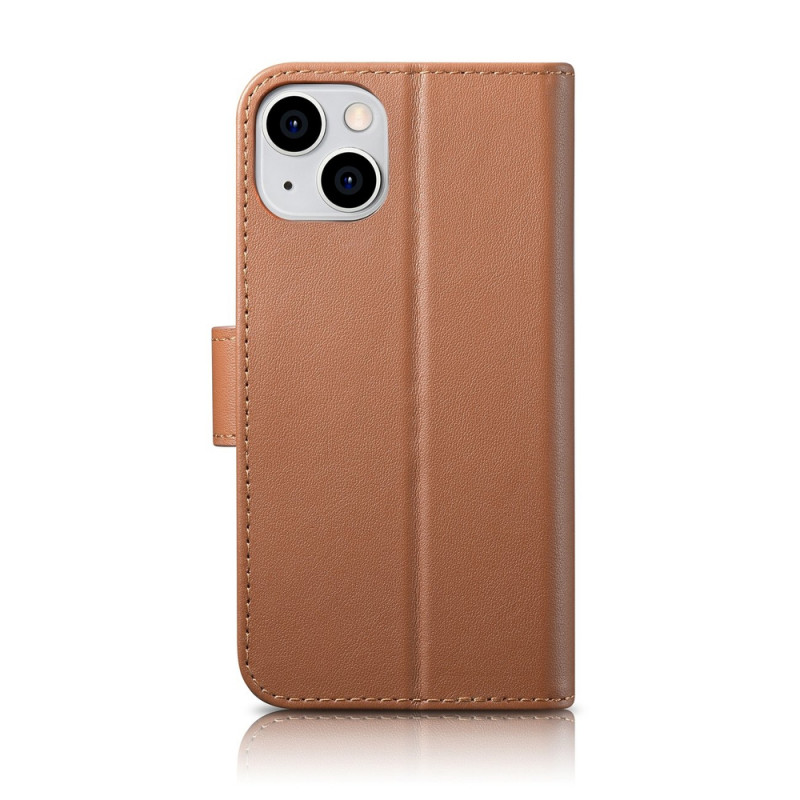 iCarer Wallet Case 2in1 etui skórzane z klapką do iPhone 14 Plus, Anti-RFID, brązowe (WMI14220727-BN)