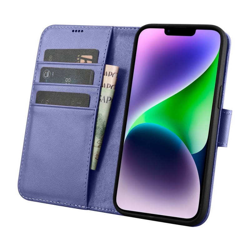 iCarer Wallet Case 2in1 etui skórzane z klapką do iPhone 14 Plus, Anti-RFID, jasnofioletowe (WMI14220727-LP)