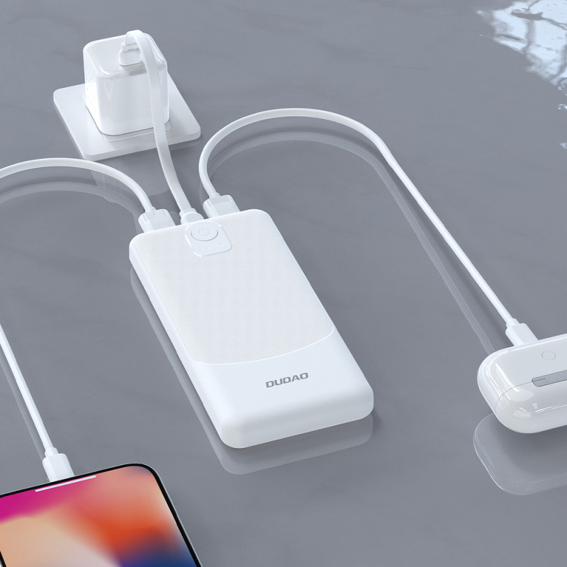 Powerbank Dudao K10 10000 mAh, 2 x USB-A, 2,4 A, biały