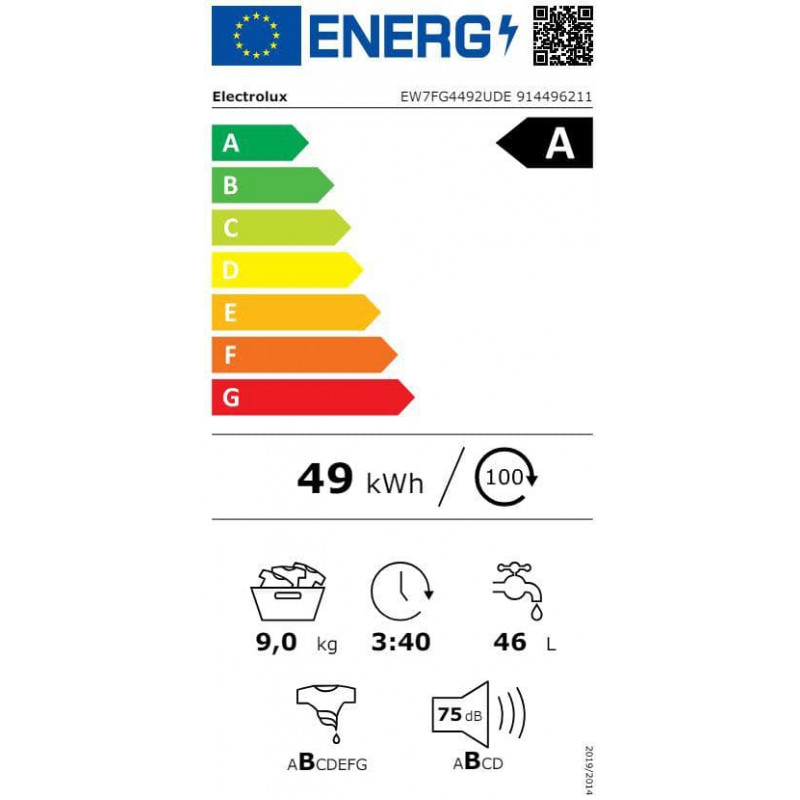 Electrolux EW7FG4492UDE pralka ładowana od przodu, 9 kg, czarna