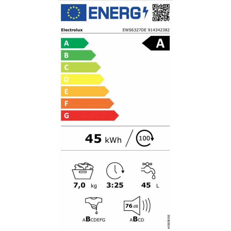 Electrolux EWS6327DE seria 600 SensiCare pralka ładowana od przodu, 7 kg, biała