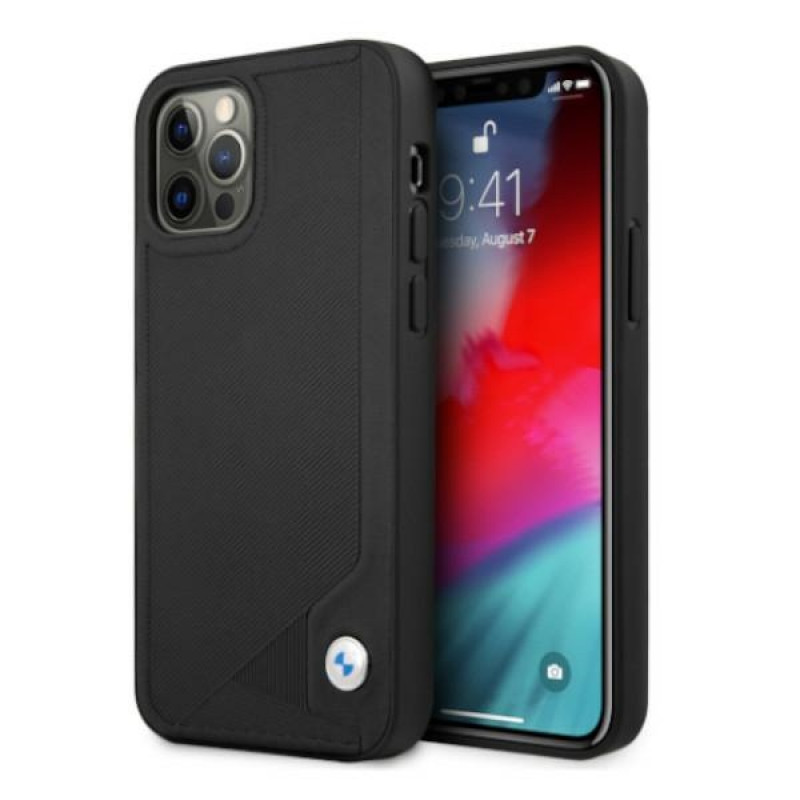 BMW BMHCP12MRCDPK Apple iPhone 12 / 12 Pro etui twarde Leather Deboss, czarny