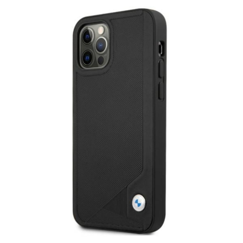 BMW BMHCP12MRCDPK Apple iPhone 12 / 12 Pro etui twarde Leather Deboss, czarny