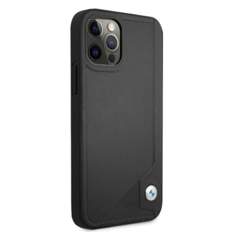 BMW BMHCP12MRCDPK Apple iPhone 12 / 12 Pro etui twarde Leather Deboss, czarny