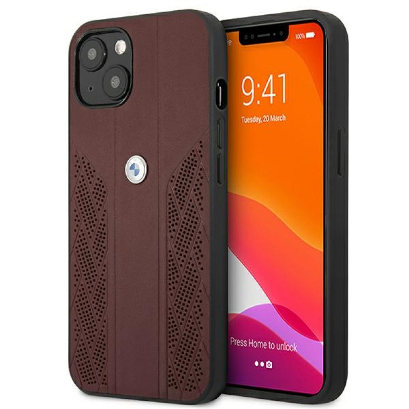 BMW BMHCP13SRSPPR Apple iPhone 13 mini etui twarde Leather Curve Perforate, czerwone