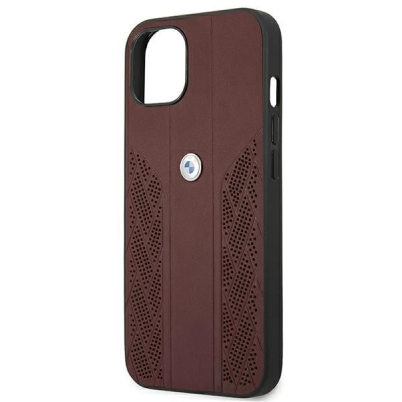 BMW BMHCP13MRSPPR Apple iPhone 13 etui twarde Leather Curve Perforate, czerwone
