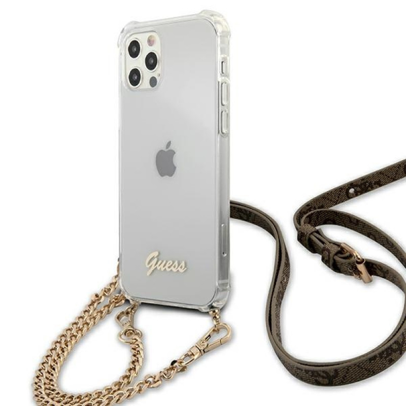 Guess GUHCP12MKC4GSGO Apple iPhone 12 / 12 Pro etui twarde 4G Gold Chain, przezroczyste