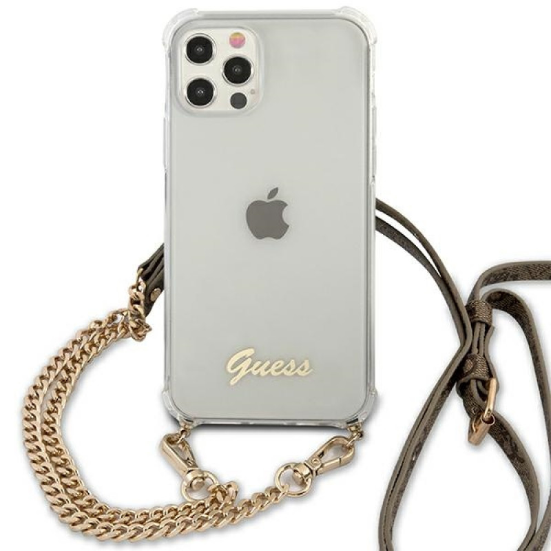 Guess GUHCP12MKC4GSGO Apple iPhone 12 / 12 Pro etui twarde 4G Gold Chain, przezroczyste