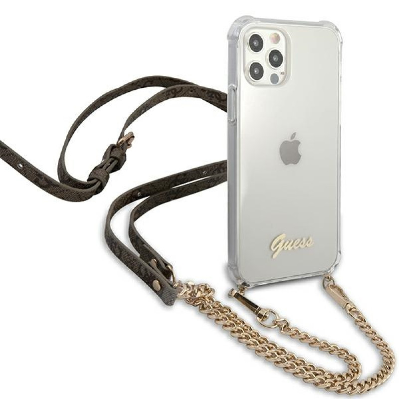 Guess GUHCP12MKC4GSGO Apple iPhone 12 / 12 Pro etui twarde 4G Gold Chain, przezroczyste