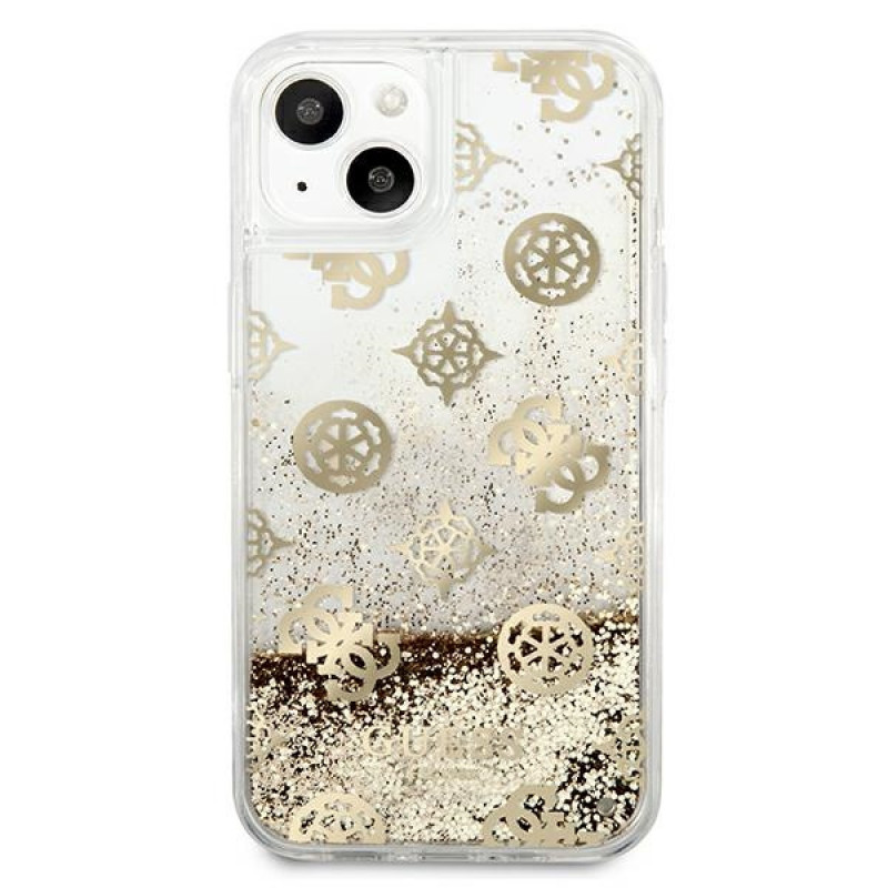 Guess GUHCP13SLGPEGO Apple iPhone 13 mini etui twarde Peony Liquid Glitter, złoty