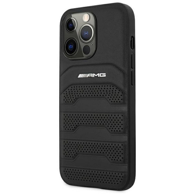 Mercedes-AMG AMHCP14LGSEBK Apple iPhone 14 Pro etui twarde, Leather Debossed Lines, czarny