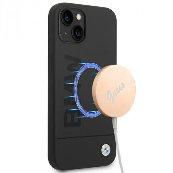 BMW BMHMP14MSLBLBK Apple iPhone 14 Plus / 15 Plus etui twarde, Silicone Signature Logo MagSafe, czarny