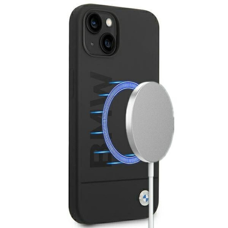 BMW BMHMP14MSLBLBK Apple iPhone 14 Plus / 15 Plus etui twarde, Silicone Signature Logo MagSafe, czarny