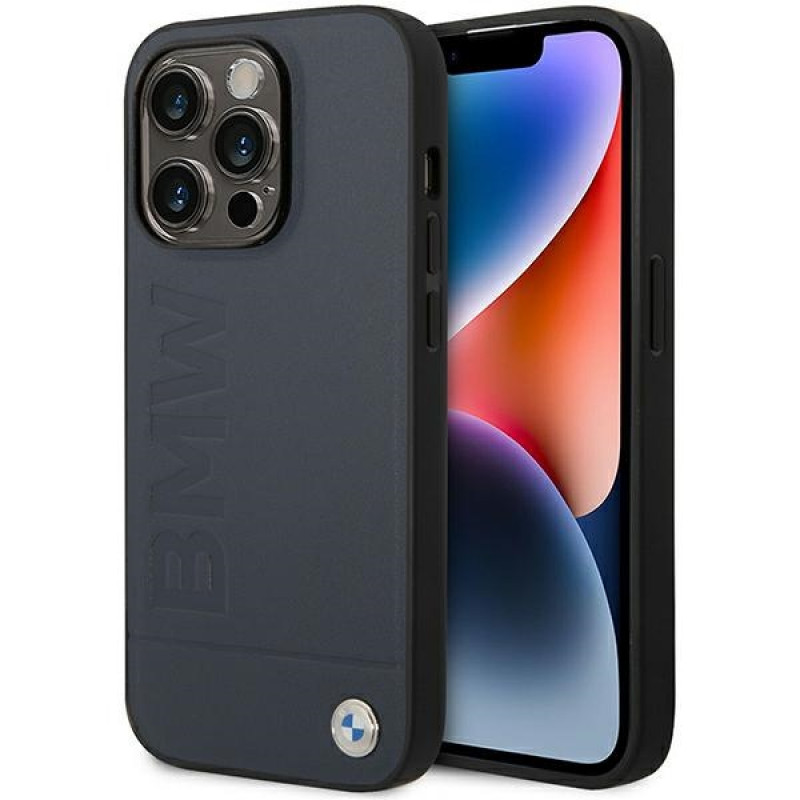 BMW BMHMP14XSLLNA Apple iPhone 14 Pro Max etui twarde, Leather Hot Stamp MagSafe, navy