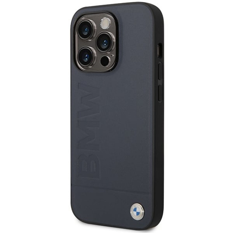 BMW BMHMP14XSLLNA Apple iPhone 14 Pro Max etui twarde, Leather Hot Stamp MagSafe, navy