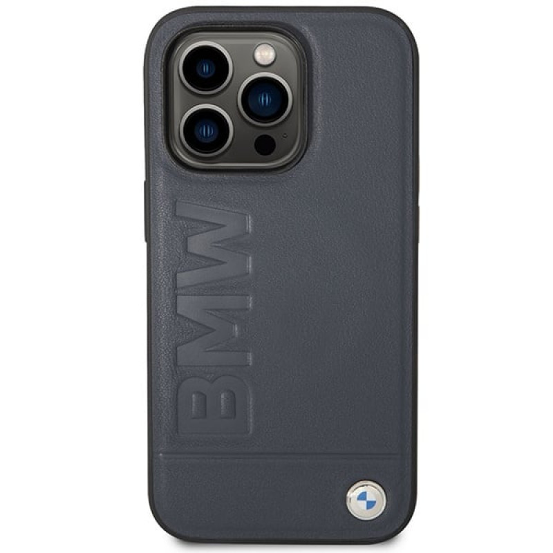 BMW BMHMP14XSLLNA Apple iPhone 14 Pro Max etui twarde, Leather Hot Stamp MagSafe, navy