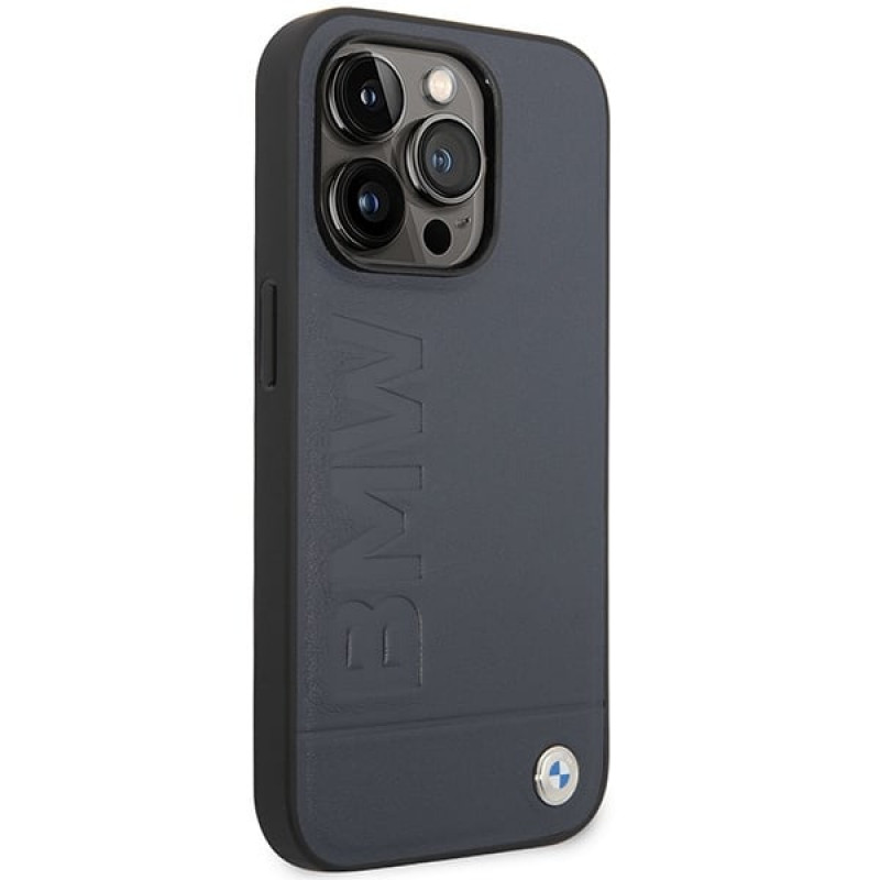 BMW BMHMP14XSLLNA Apple iPhone 14 Pro Max etui twarde, Leather Hot Stamp MagSafe, navy