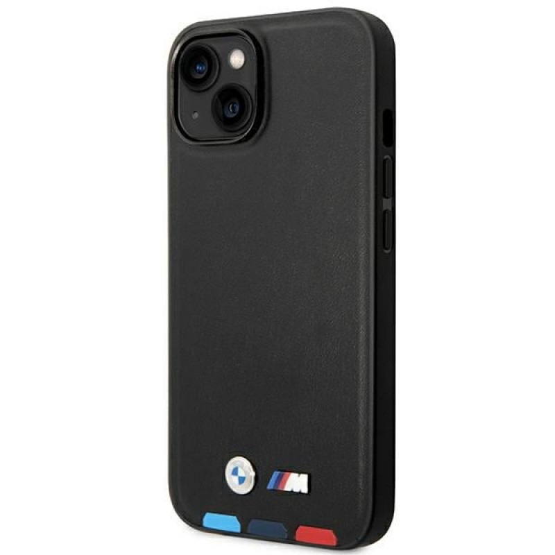 BMW BMHMP14M22PTDK etui Apple iPhone 14 Plus / 15 Plus, Leather Stamp Tricolor MagSafe, czarny
