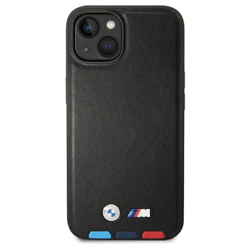 BMW BMHMP14M22PTDK etui Apple iPhone 14 Plus / 15 Plus, Leather Stamp Tricolor MagSafe, czarny