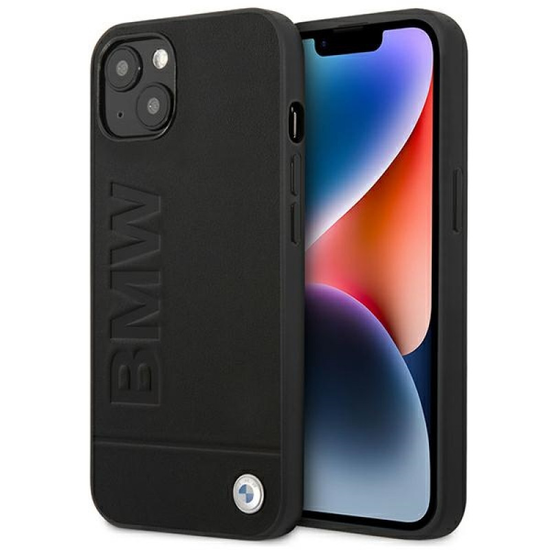 BMW BMHCP14MSLLBK etui na Apple iPhone 14 Plus / 15 Plus, Leather Stamp, czarny