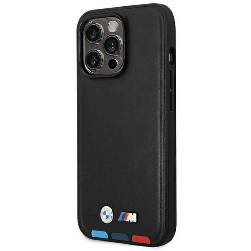 BMW BMHMP14L22PTDK etui na Apple iPhone 14 Pro, Leather Stamp Tricolor MagSafe, czarny