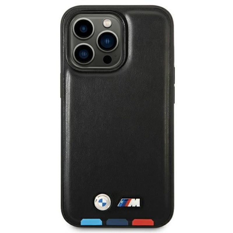 BMW BMHMP14L22PTDK etui na Apple iPhone 14 Pro, Leather Stamp Tricolor MagSafe, czarny