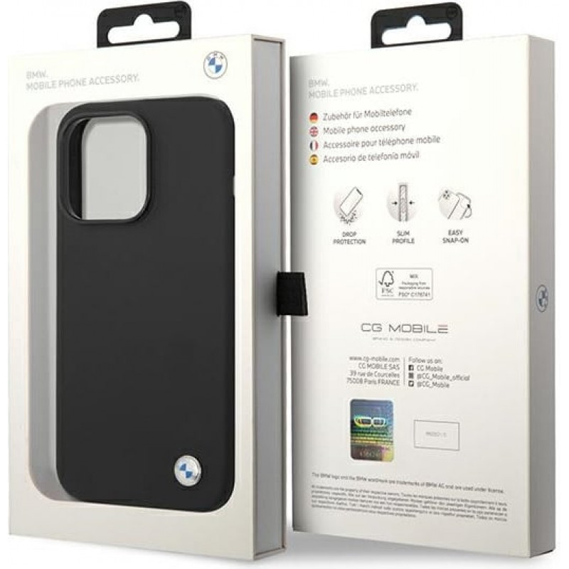 BMW BMHCP14XSILBK Silicone Metal Logo etui twarde na Apple iPhone 14 Pro Max 6.7", czarny