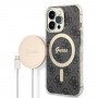 Guess GUBPP13LH4EACSK zestaw etui + ładowarka bezprzewodowa dla Apple iPhone 13 Pro, czarne twarde etui 4G Print MagSafe
