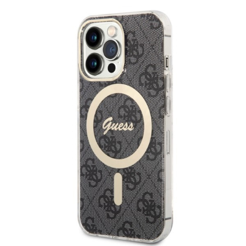 Guess GUBPP13LH4EACSK zestaw etui + ładowarka bezprzewodowa dla Apple iPhone 13 Pro, czarne twarde etui 4G Print MagSafe