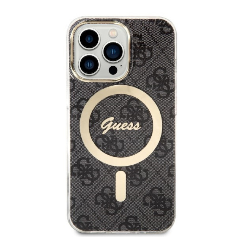 Guess GUBPP13LH4EACSK zestaw etui + ładowarka bezprzewodowa dla Apple iPhone 13 Pro, czarne twarde etui 4G Print MagSafe