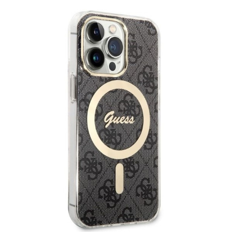Guess GUBPP13LH4EACSK zestaw etui + ładowarka bezprzewodowa dla Apple iPhone 13 Pro, czarne twarde etui 4G Print MagSafe