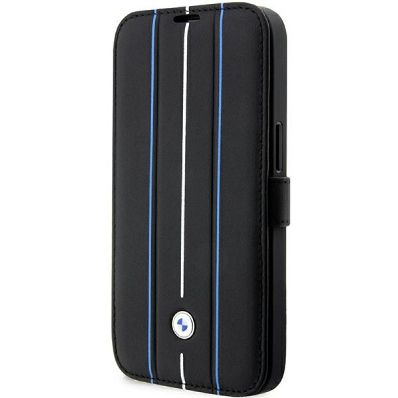 BMW BMBKP14L22RVSK Leather Stamp Blue Lines etui książkowe dla Apple iPhone 14 Pro 6.1", czarne